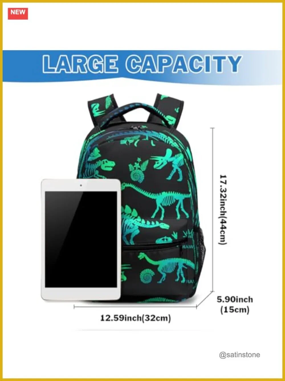 Kids Dinosaur Backpack with Chest Strap, Lightweight Daypack for School